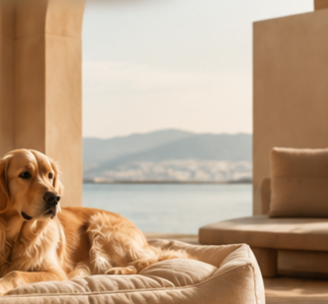 Golden light over a Mediterranean terrace by the sea